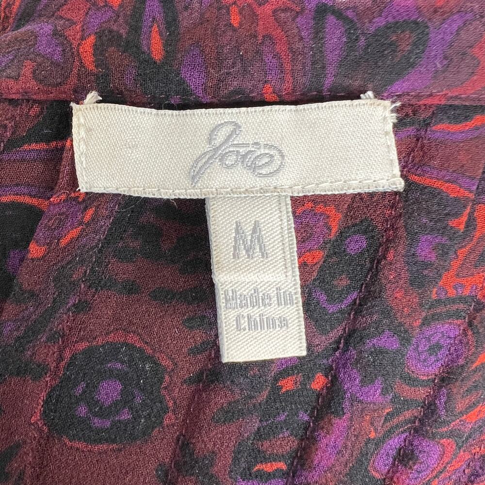 JOIE Red Black Print Long Sleeve V-Neck Button Down Silk Blouse Size Medium M - Picture 5 of 5